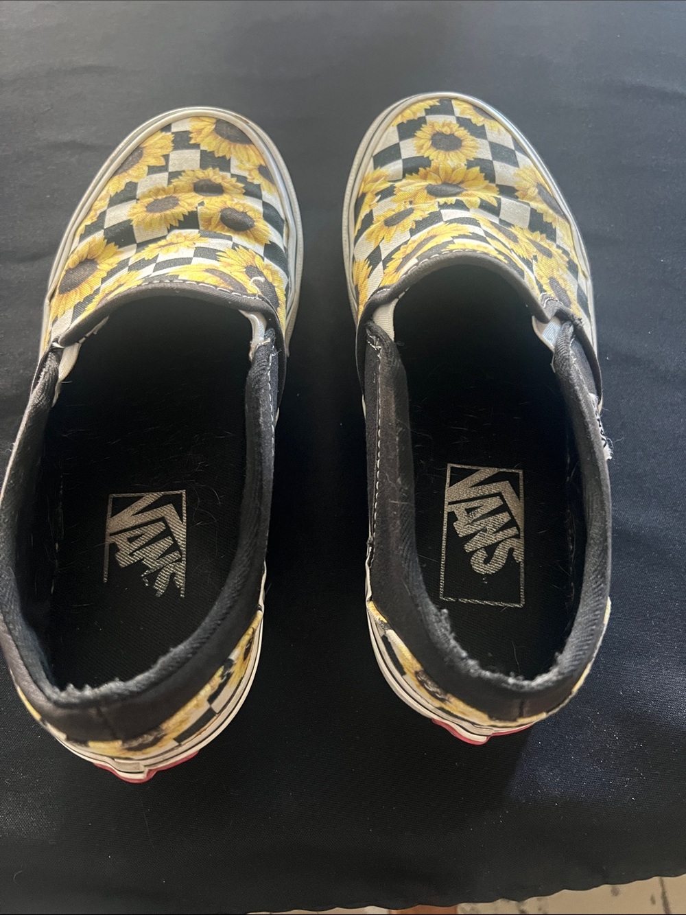 Vans Womens Sllip-On Sunflower Checkerboard Sneakers - Yellow/Black/White